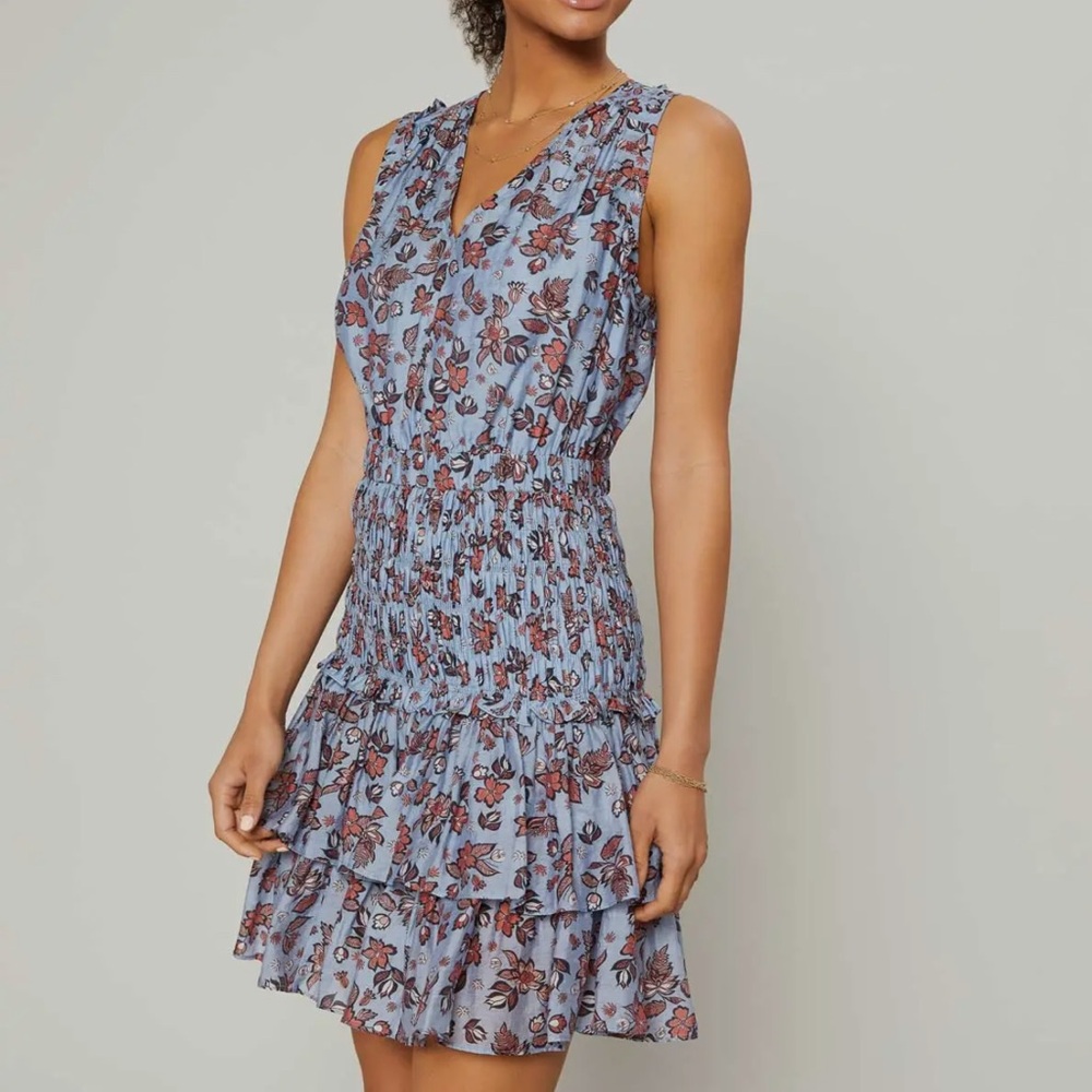 Current Air Blue Floral Smocked Mini Dress